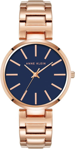 Reloj Mujer Anne Klein Cristal Mineral 34 Mm Ak/2786nvrg Color de la correa Rosa/Dorado Color del bisel Rosa dorado Color del fondo Azul marino