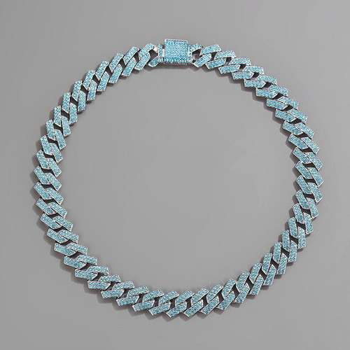Collar De Eslabones Cubanos De Cristal Azul Helado