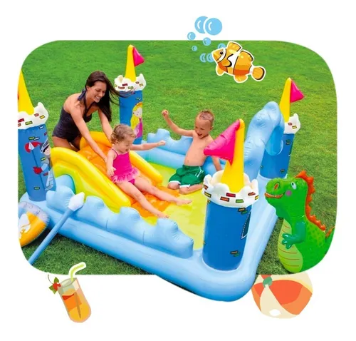 comprar Pileta Playcenter inflable infantil Intex celeste y amarillo castillo 57138 185x152x107 cm