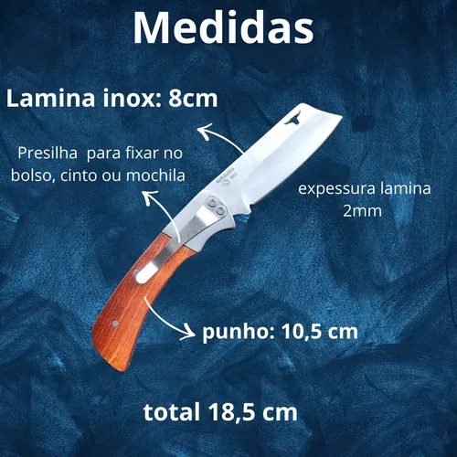 Canivete Mangalarga Inox Presilha Bolso Cabo Madeira 18,5 Cm