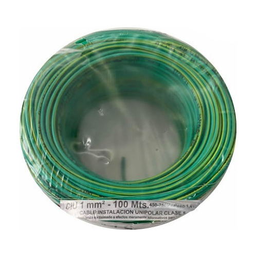 Cable De Electricidad De 1 Mm Bobina 100 Mts Verde Amarillo