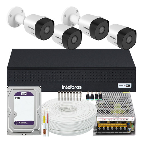Kit Cftv 4 Cameras Full Hd 3230 Dvr Intelbras 10a 2tb Purple