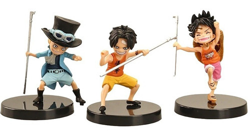 Kit 3 Action Figure One Piece Luffy Sabo Ace Promise Brother