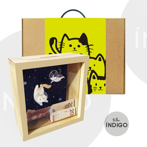 Alcancia Mdf Gatos+ Empaque Personalizado Artesanal