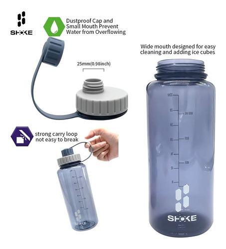 Botella De Agua De 1 Litro, 32 Oz, Sin Bpa, No Tóxico,...