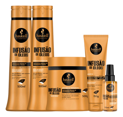 Kit Haskell Infusão De Óleos Sh Cond Máscara 500ml 5 Itens