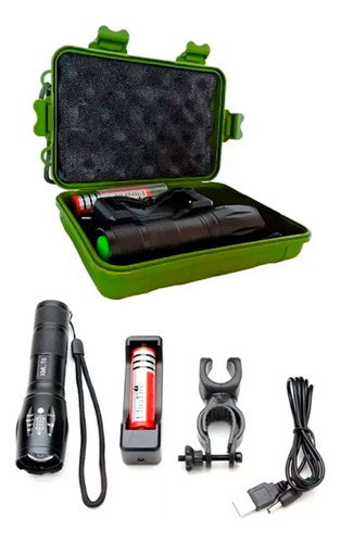 Linterna Táctica Militar Led Multiuso Caza Camping Carga Usb Blanco Negro