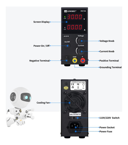Fuente De Alimentación De Cc Variable, 30 V 10 A, 4 Pantalla