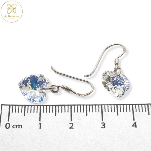 Aros Plata Cristal Swa Corazon Aurora Boreal 10mm