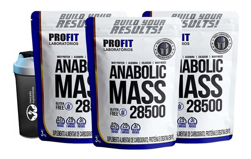 3x Hipercalórico Anabolic Mass 28500 3kg + Coq Grátis Profit