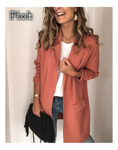 Blazer Casual De Manga Larga Con Bolsillo Falso De Color Lis