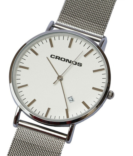Imagen 4 de 8 de Reloj Cronos Tempus Silver Fecha A.inox Ultra Fino Con Envío
