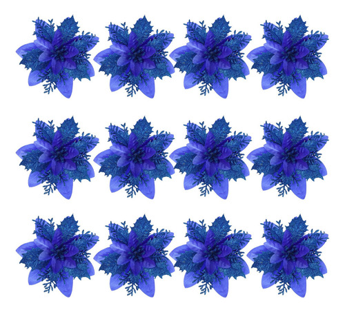 12 Piezas De Flores De Pascua Con Purpurina Navideña