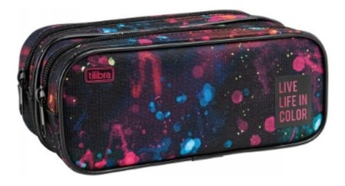 Estojo Duplo Grande Academie Splashes Preto Tilibra