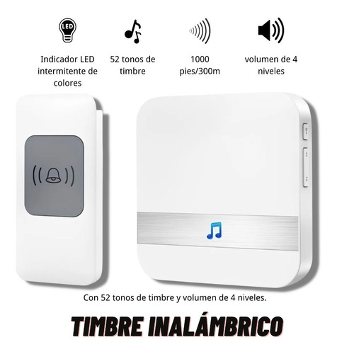 Timbre Inalámbrico Para Puerta Con 1 Receptores Impermeables