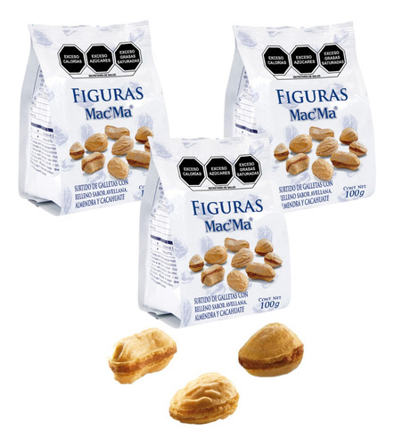 Galleta Figuras 6 Sobre 100c/u Avellana Almendra Cacahuate E