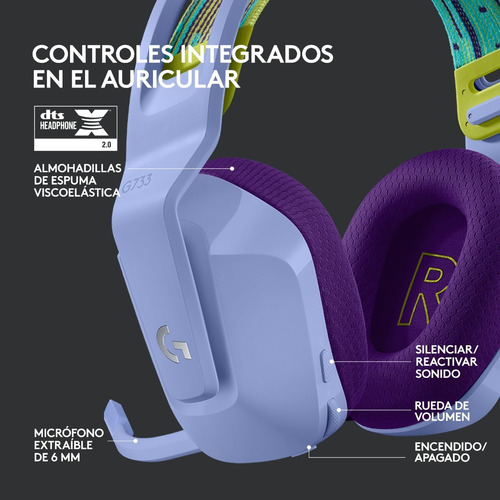 Imagen 6 de 12 de Auriculares gamer inalámbricos Logitech G Series G733 lila con luz rgb LED