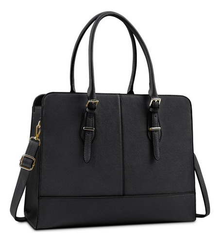 Elegante Tote Bolsa Para Laptop 15.6 Casual De Mujer De Moda Color Negro Diseño De La Tela Liso