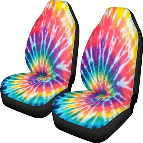 Vehicle Seat Cover Rainbow Colorful Tie Dye Fabric Spir...