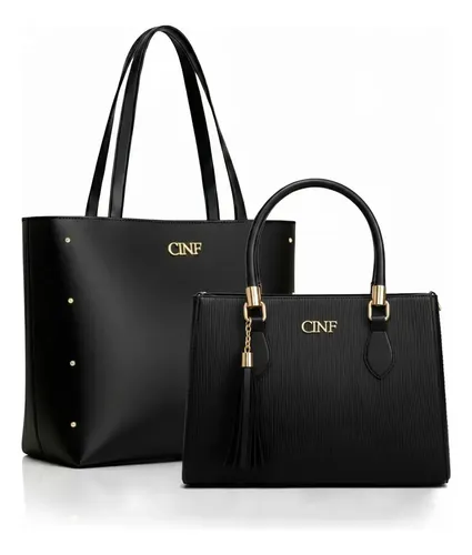 Bolsa Sacola Grande + Transversal Média Kit Com 2 Peças Cor Preta