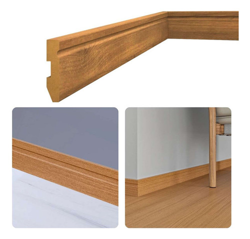 Rodapé Freijó Cor Mdf Moldura Poliestireno 7cm Friso 5un