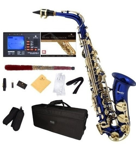 Saxofon Alto Mendini Lacado En Azul Mas-bl+92d+pb