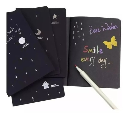 Set 10 Libretas Cuaderno Cosida Hoja Negra 21 X15 Cms Kawaii