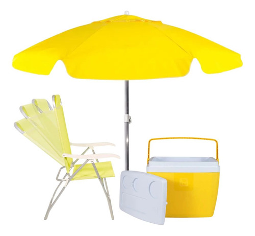 Kit Praia Amarelo Cooler 36l + Guarda Sol 1,60 M + Cadeira