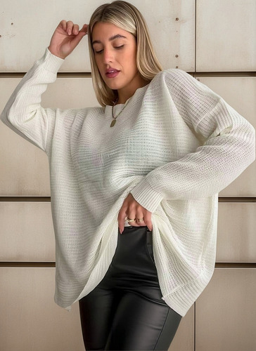 Maxi Suéter Mujer Tejido Acrílico Cuello Bote Myry Moda
