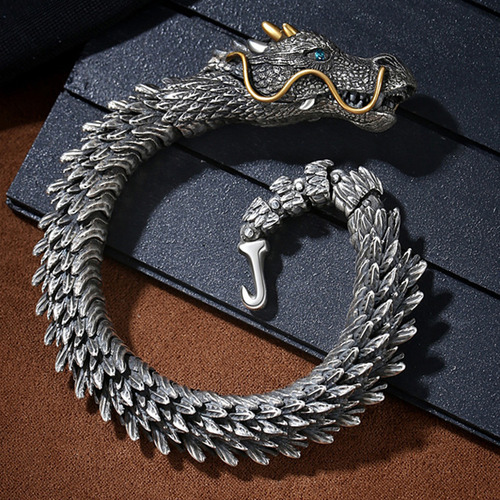 Y1m Pulsera De Dragón Chapada En Plata Para Hombre