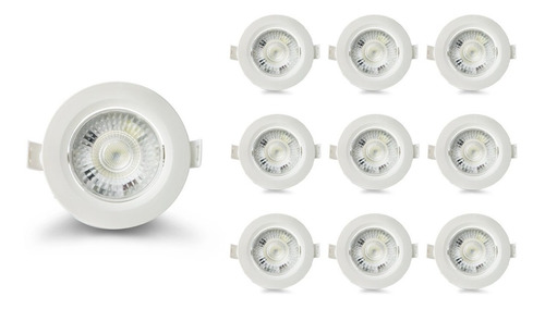 Kit 20 Spot Led 5w Redondo Branco Frio Carcaça Branca Gesso