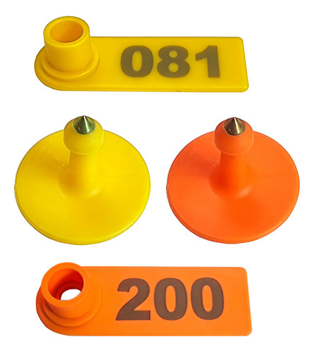 Kit 100 Brincos Bovinos Identificação De Gado Boi Numerados Cor Laranja