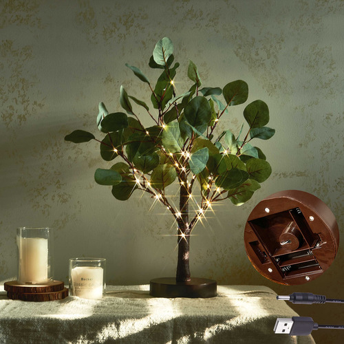 Hairui Lighted Tabletop Eucalyptus Tree With Timer 18in 5