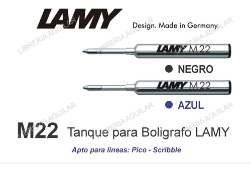 Tanque Boligrafo M 22 Lamy Para Pico Y Scribble Azul Negro