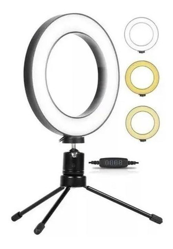 Ring Light De Mesa Iluminador De Led Tripé 6 Polegadas 16cm Estrutura Branco