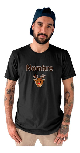 Playera Personalizada - Hombre - Navidad - Nombre - Reno