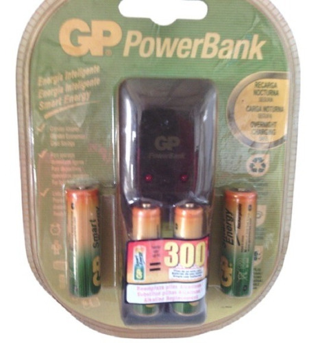 Cargador Gp Powerbank Con 2 Aa 1000mah Y 2 Aaa De 400mah  Gp