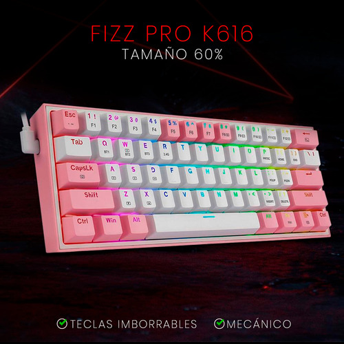 Teclado Gamer Bluetooth Redragon Fizz Pro K616-rgb Qwerty In Blanco/rosa Inglés Us