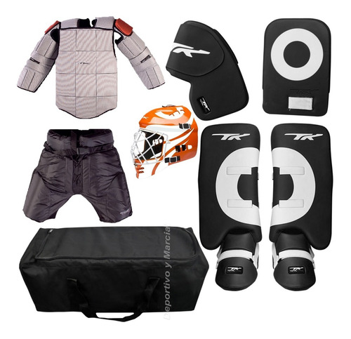 Set Arquero Tk Hockey Pads Guantes Bermudas + Casco Cuot