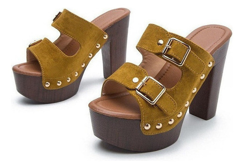 Sandalias De Tacón Grueso Para Mujer, Zapatos Con Hebilla Y