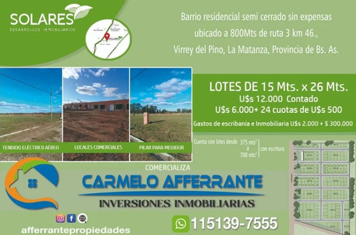 Lotes 100% Financiados, Ubicados En Barrio Residencial Semi-cerrado, Virrey Del Pino, Km 46.