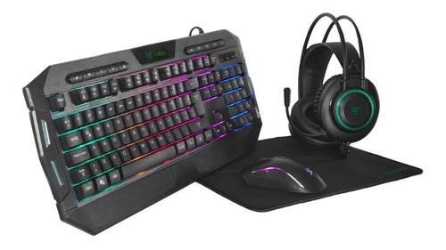 Kit Gamer Crux Vsg Teclado, Mouse, Mousepad, Auriculares Color del teclado Negro
