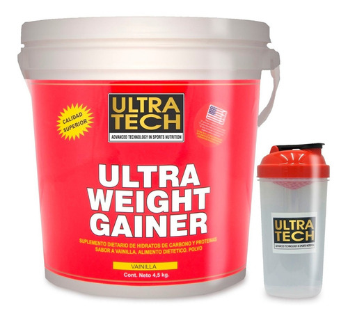 Gainer Ultra Tech 4,5 Kg Ganador De Masa Muscular Y Peso + Shaker De Sabor Chocolate