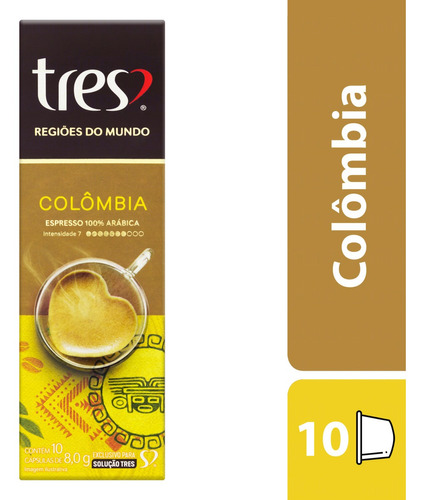 Café em Cápsula Espresso Colômbia Regiões do Mundo Caixa 80g 10 unidades 3 Corações