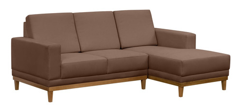 Sofá Kayrós 200cm 3 Lugares Com Chaise D05 Suede Marrom - Mp