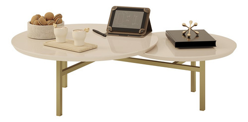 Mesa de café doble redonda industrial Charlie OFF, color crema dorado