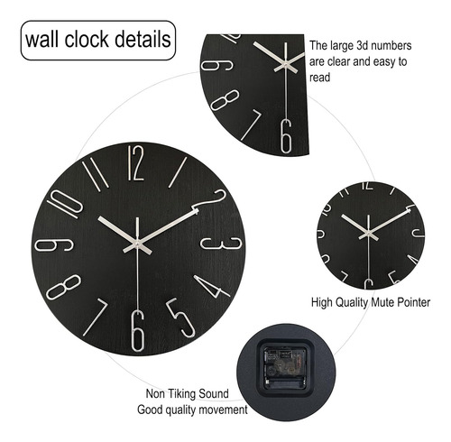 Reloj De Pared De 12 Pulgadas, Silencioso Sin Tictac, Funcio