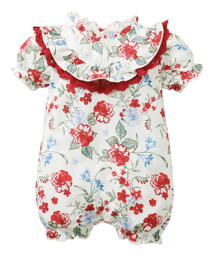 Mameluco Verano Lindo Bebé Con Encaje Y Estampado De Flores Blanco 9-12 M Floreado