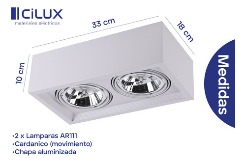 Aplique Box Cardanico + 2 Luces Lampara Ar111 Pack X2 Blanco