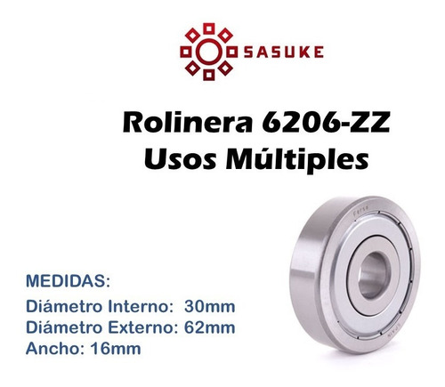 Rolinera Rodamiento 6206 Zz Sello Metal